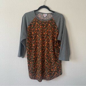 Lularoe Women’s Large Gray and Orange Floral Raglan Sleeve Shirt